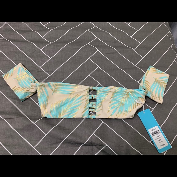 Beach bunny fine lines aqua palm bikini top - Picture 2 of 5